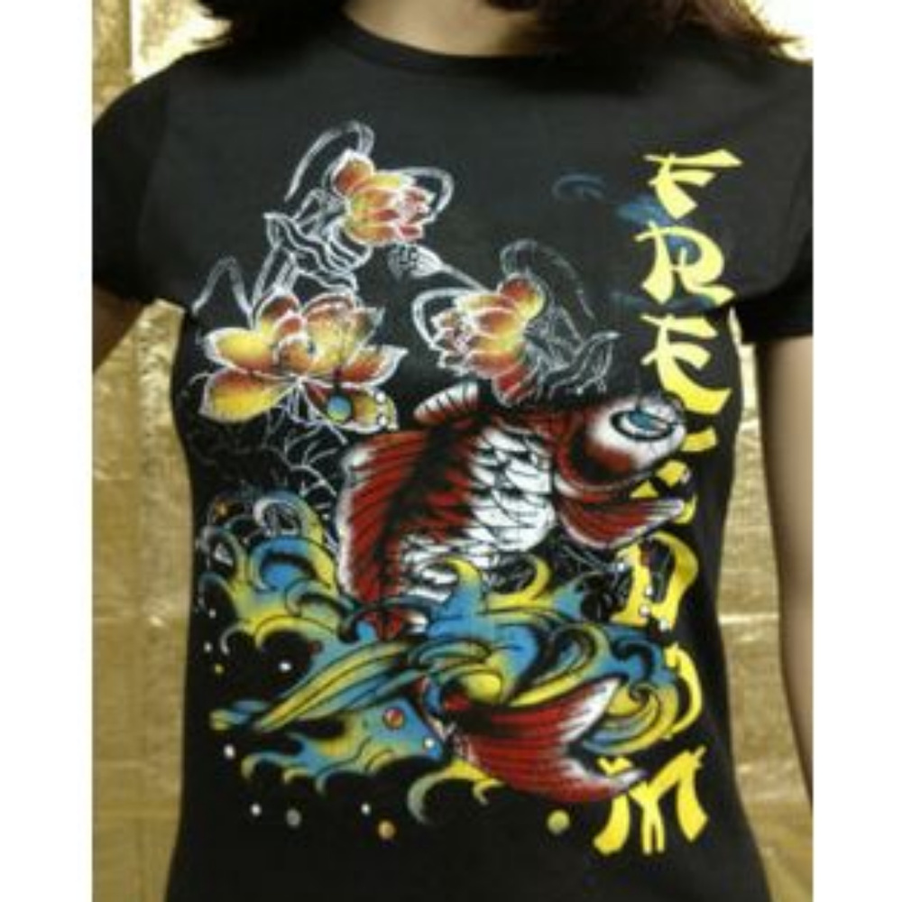 Japanese Koi Fish Freedom Graphic T-Shirt Black